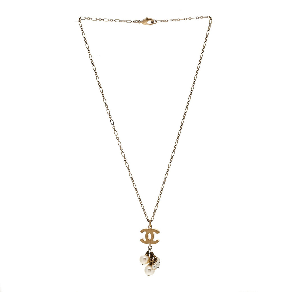 Chanel Pearl CC Logo Drop Necklace Gold