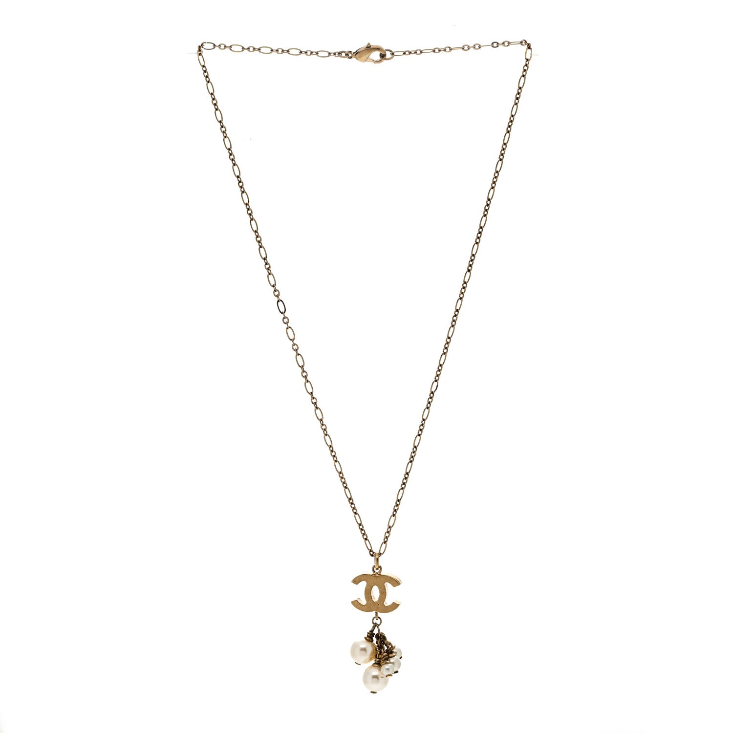 Chanel Pearl CC Logo Drop Necklace Gold