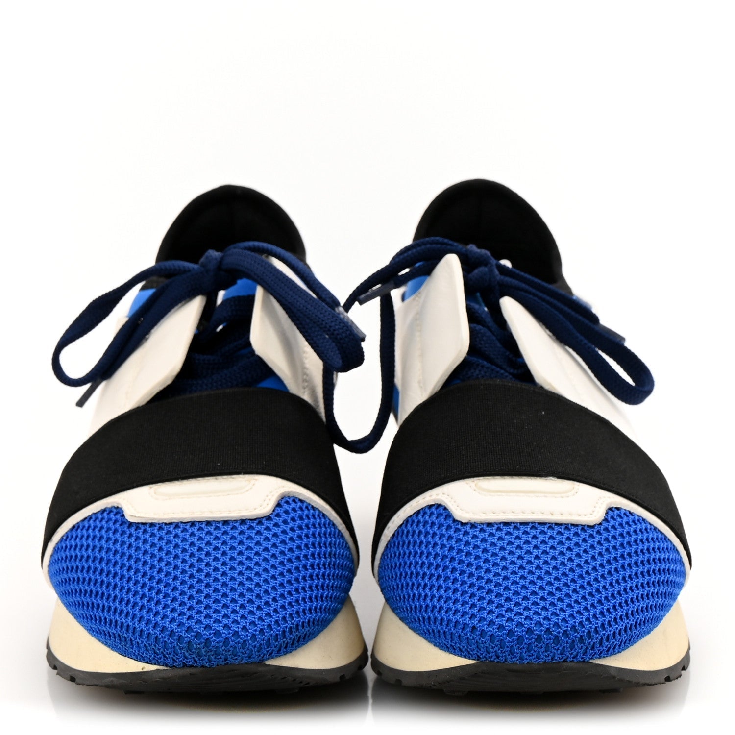 Balenciaga Mesh Neoprene Calfskin Suede Womens Race Runner Sneakers 37 Bleu Saphir White Black