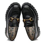 Gucci Cordovan Lux Womens Harald Horsebit 25mm Platform Loafers 38.5 Black