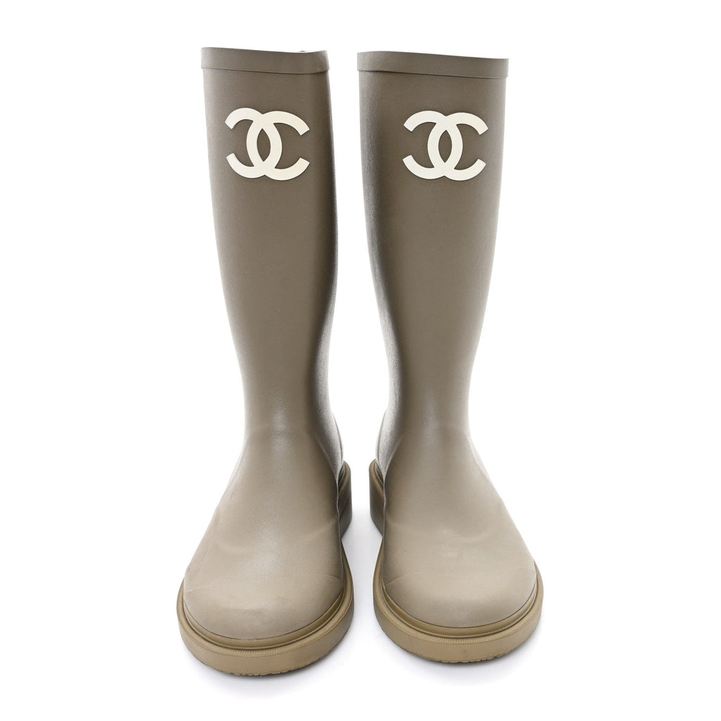 Chanel Caoutchouk CC High Boots 37 Khaki
