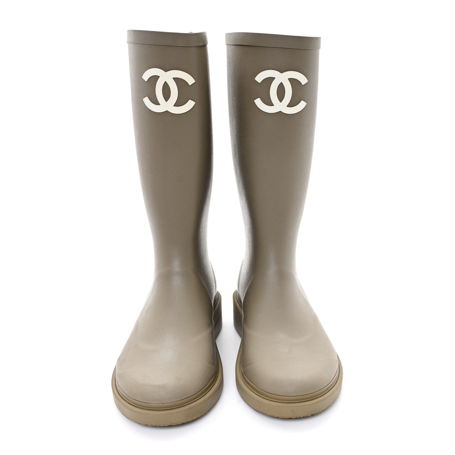 Chanel Caoutchouk CC High Boots 37 Khaki