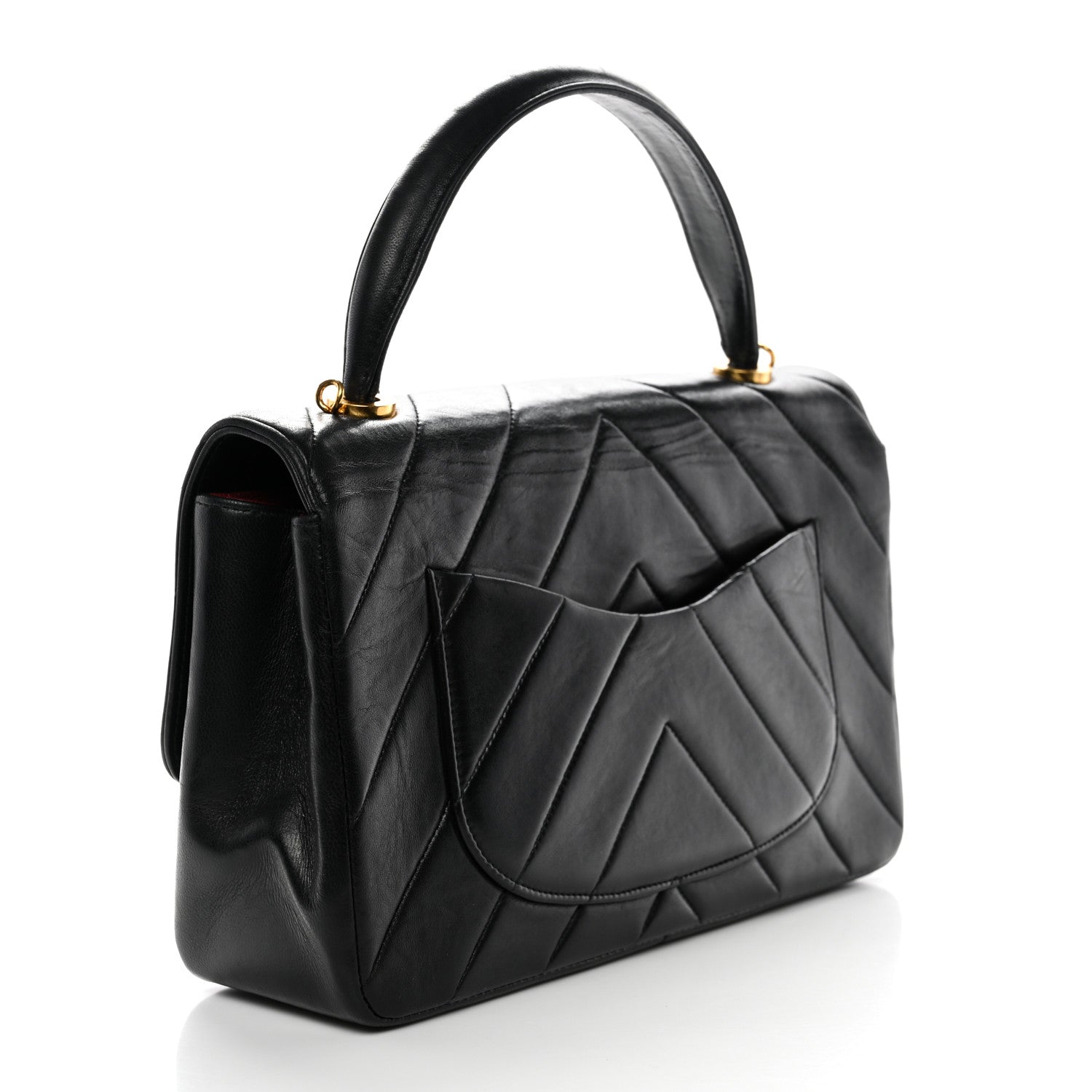 Chanel Lambskin Chevron Quilted Mini Kelly Flap Black
