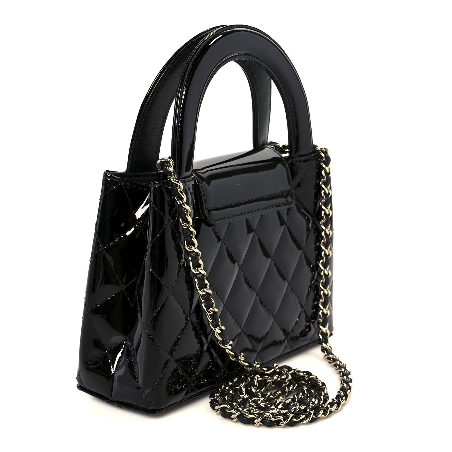Chanel Mirror Calfskin Quilted Nano Kelly Shopper Black