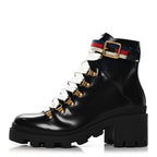 Gucci Calfskin Sylvie Web Lace Up Combat Boots 35 Black