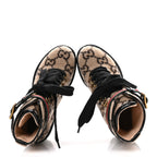 Gucci Covered Wool GG Monogram Womens Lace Up Combat Ankle Boots 35 Beige Ebony Black
