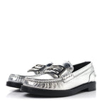 Fendi Metallic Vitello Womens Baguette Loafers 38 Argento