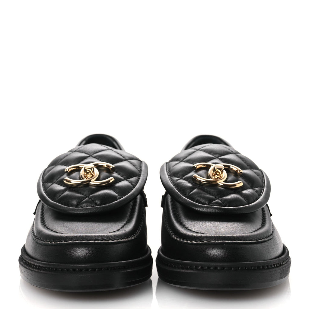 Chanel Lambskin Quilted CC Turnlock Loafers 36.5 Black
