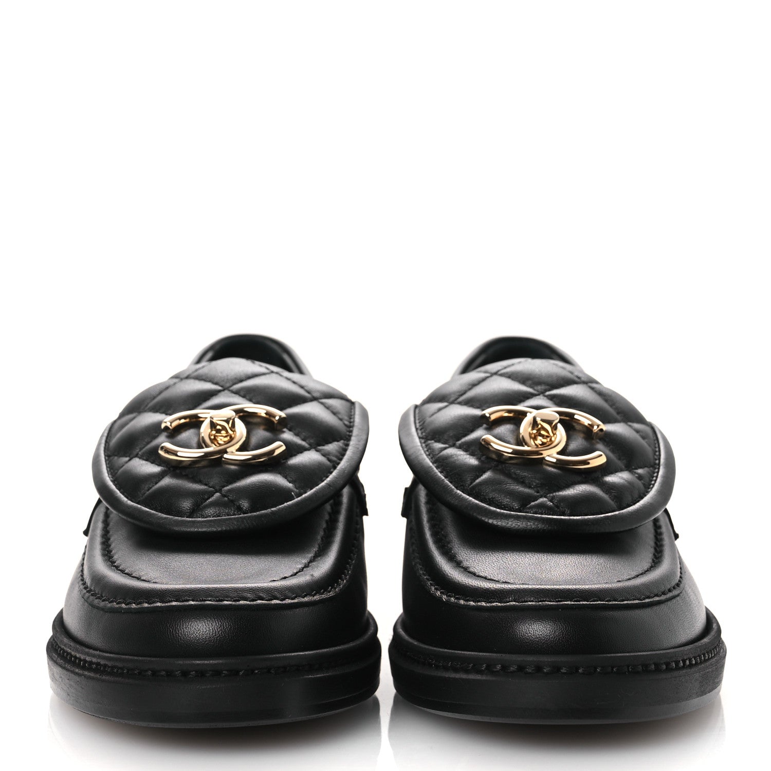 Chanel Lambskin Quilted CC Turnlock Loafers 36.5 Black