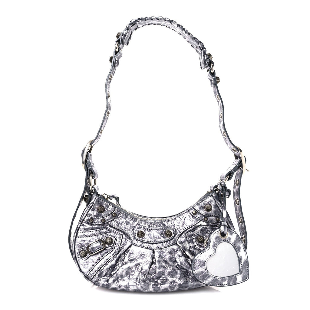 Balenciaga Metallic Agneau Arena Leopard Le Cagole Shoulder Bag XS Dark Grey