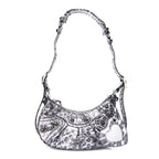 Balenciaga Metallic Agneau Arena Leopard Le Cagole Shoulder Bag XS Dark Grey