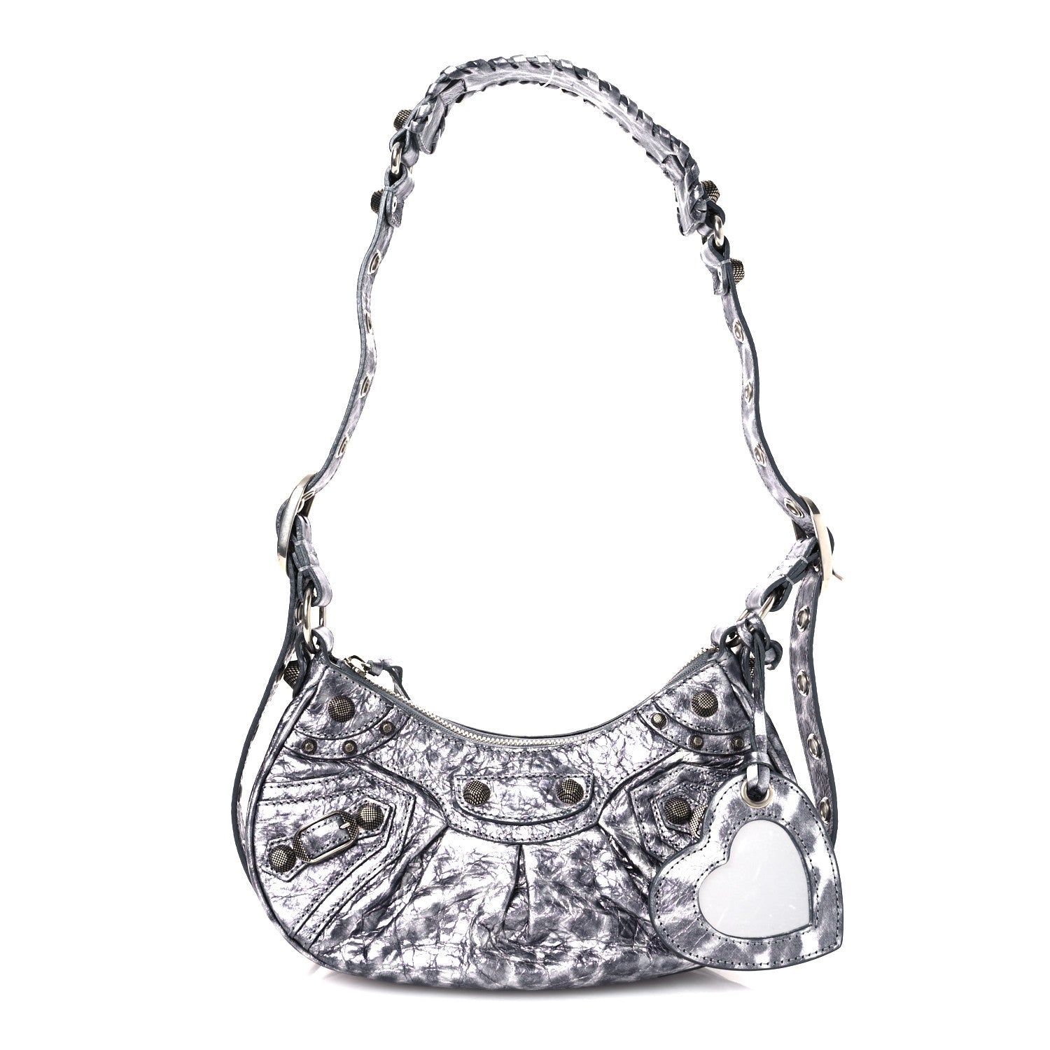 Balenciaga Metallic Agneau Arena Leopard Le Cagole Shoulder Bag XS Dark Grey
