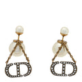 Christian Dior Pearl Crystal Tribal CD Drop Earrings Gold