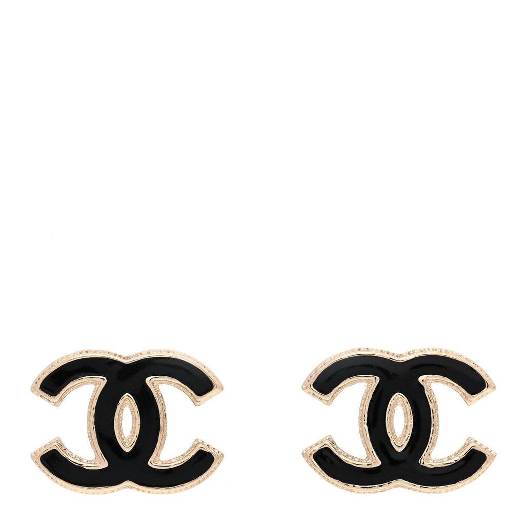 Chanel Metal Enamel CC Earrings Black Gold