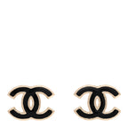 Chanel Metal Enamel CC Earrings Black Gold