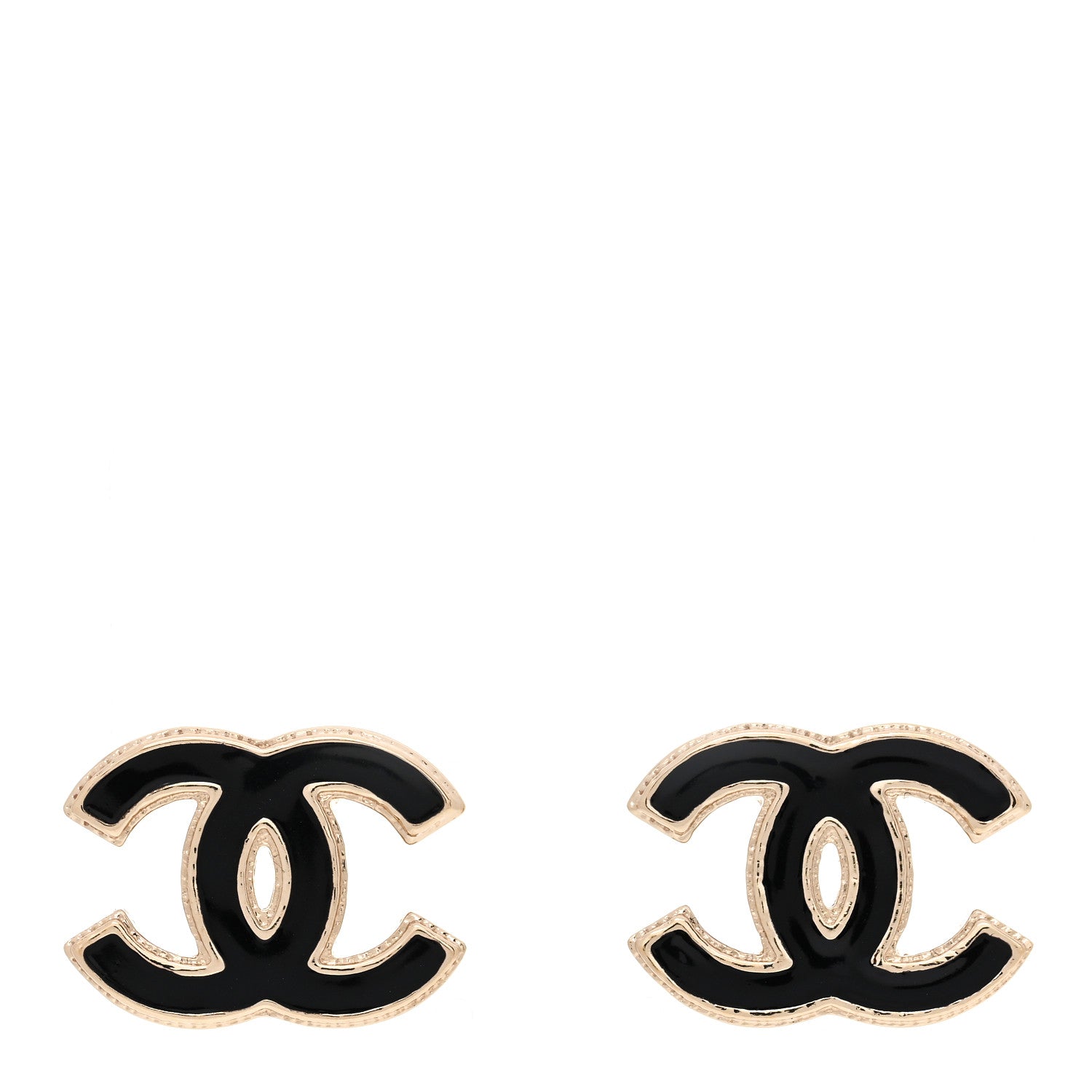 Chanel Metal Enamel CC Earrings Black Gold