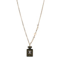 Chanel Resin Strass Pearl Perfume Bottle CC Necklace Black Gold