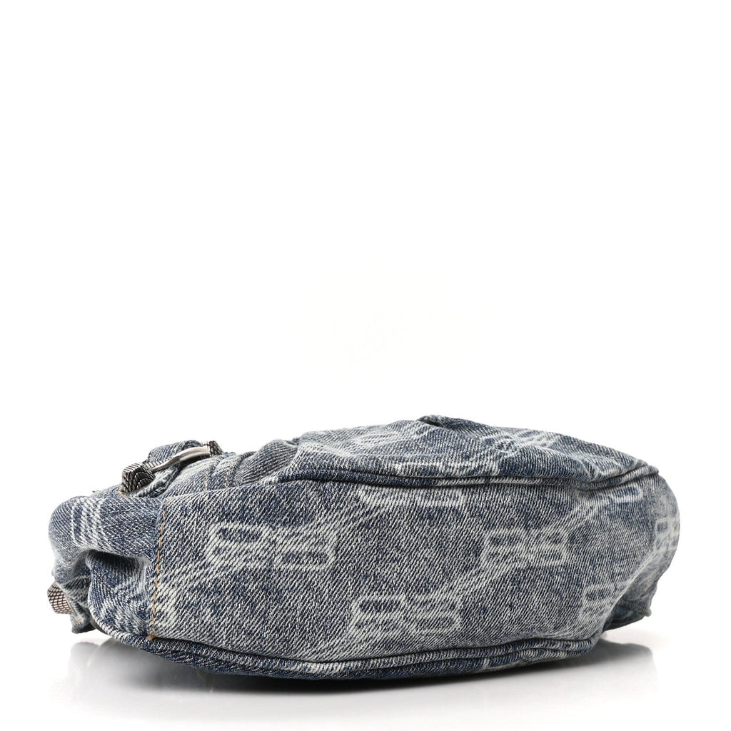 Balenciaga Bleached Denim BB Monogram Le Cagole Shoulder Bag XS Blue