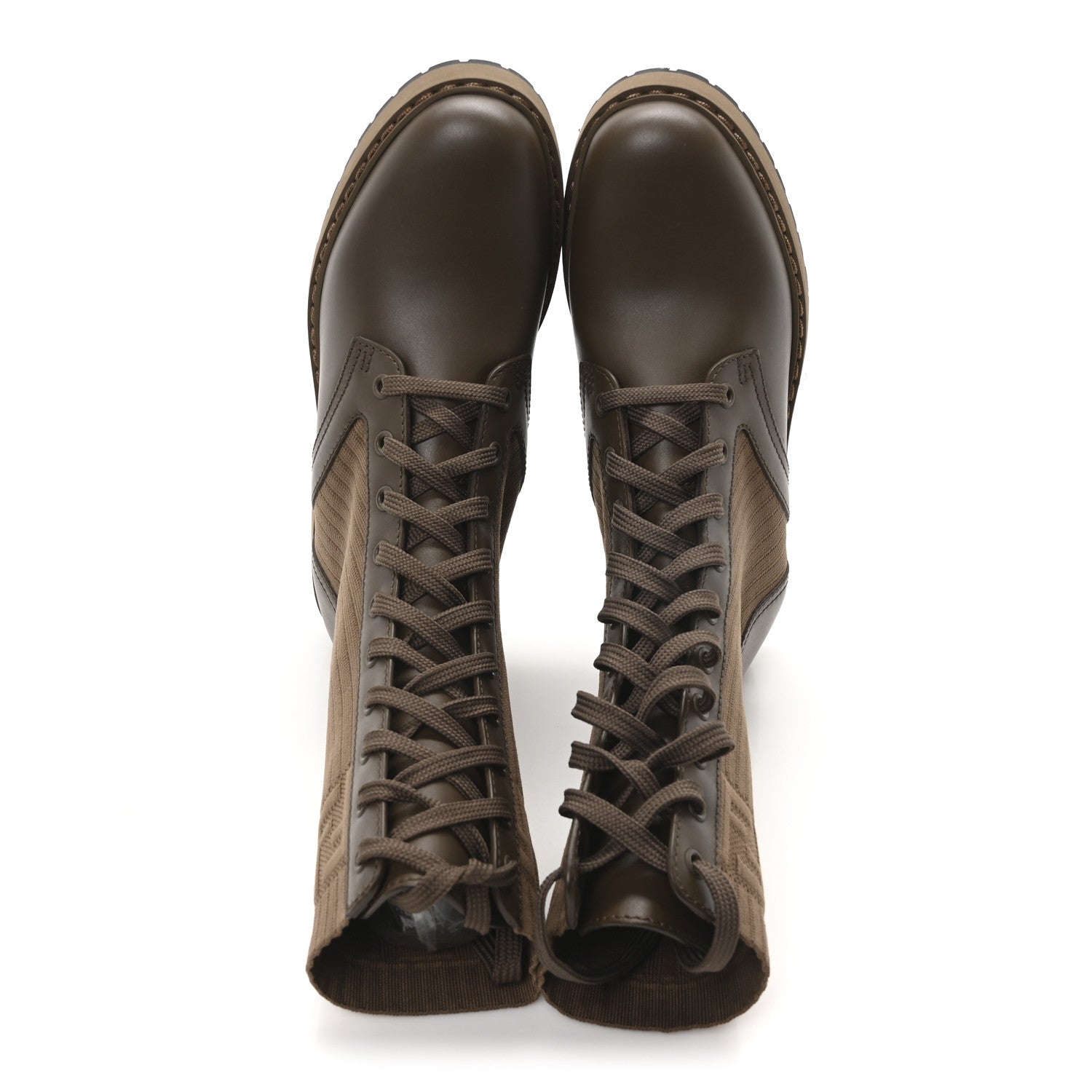 Fendi Vitello Stretch Fabric FF Rockoko Biker Boots 37 Maya Chocolate
