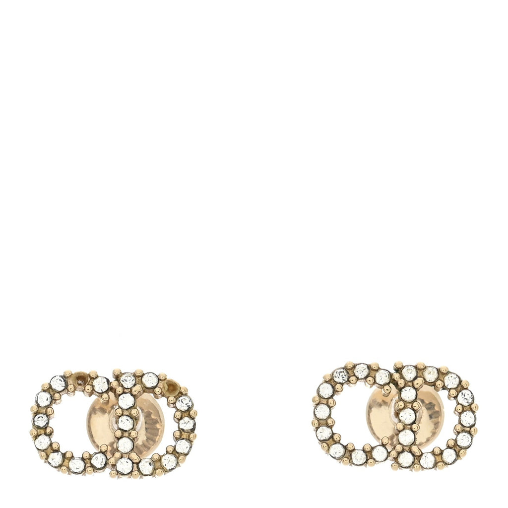 Christian Dior Strass Crystal CD Earrings Gold