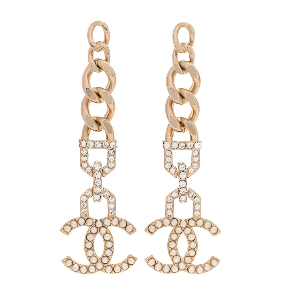 Chanel Metal Crystal CC Vendome CC Dangle Earrings Gold