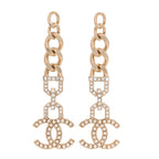 Chanel Metal Crystal CC Vendome CC Dangle Earrings Gold