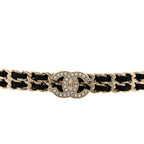 Chanel Metal Lambskin Crystal CC Choker Necklace Black Gold