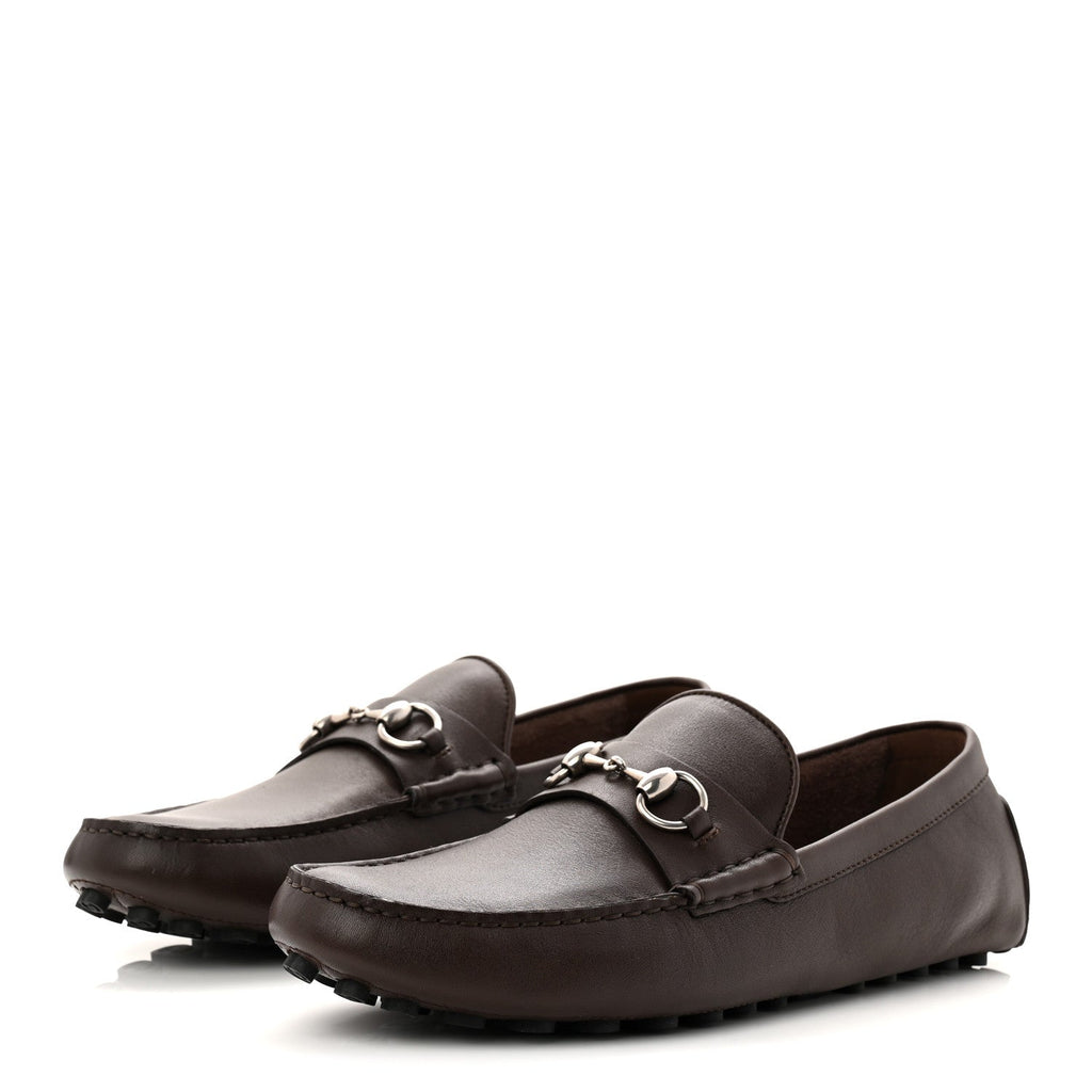 Gucci Soft Clove Calfskin Mens Horsebit Driver Loafers 9 Cocoa