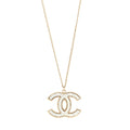 Chanel Metal Quilted CC Pendant Necklace Gold White
