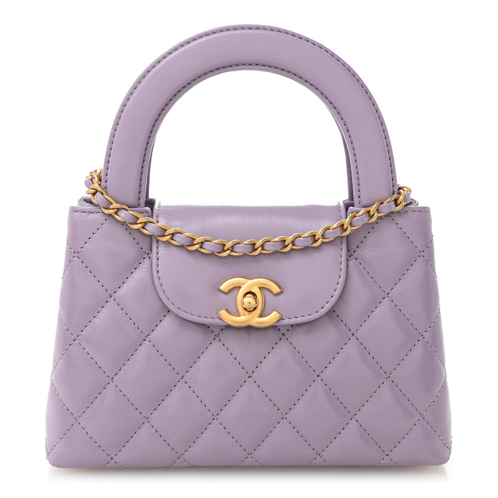 Chanel Shiny Aged Calfskin Quilted Nano Kelly Shopper Lilac