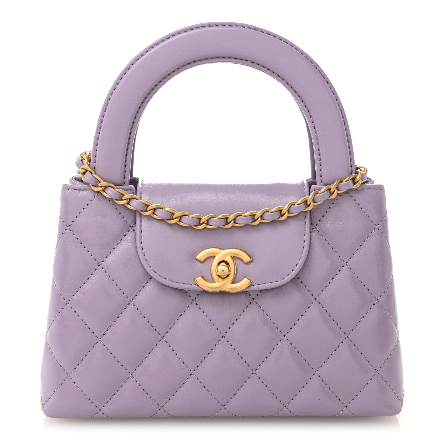 Chanel Shiny Aged Calfskin Quilted Nano Kelly Shopper Lilac