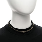 Chanel Metal Lambskin Crystal CC Choker Necklace Black Gold
