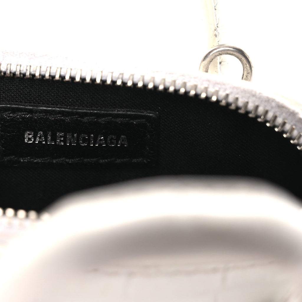 Balenciaga Calfskin Logo Crocodile Embossed Mini Ville Top Handle Bag White Black