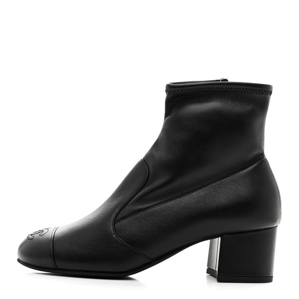 Chanel Stretch Lambskin Cap Toe CC Uniform Short Boots 36 Black