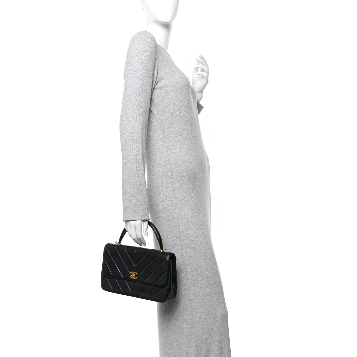 Chanel Lambskin Chevron Quilted Mini Kelly Flap Black