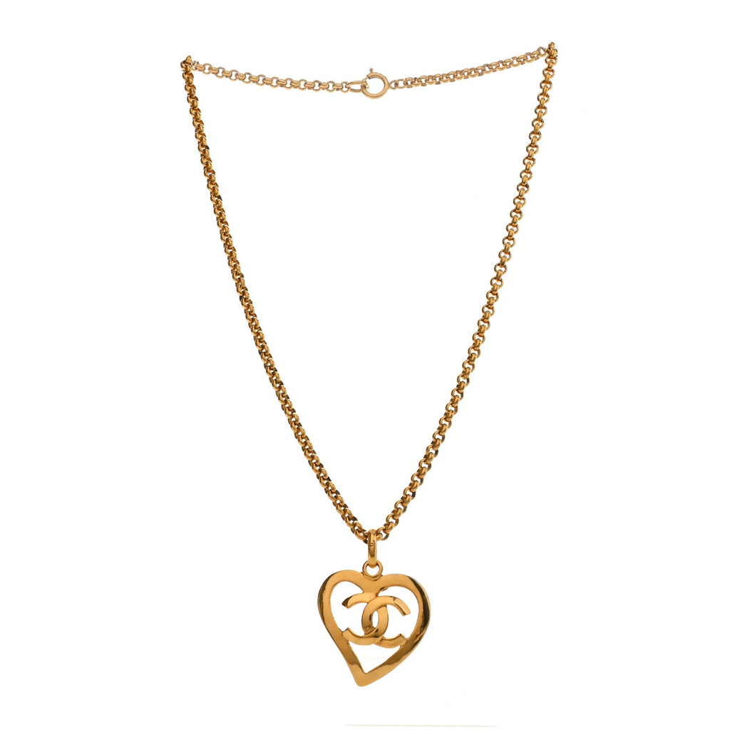 Chanel CC Heart Chain Pendant Necklace Gold