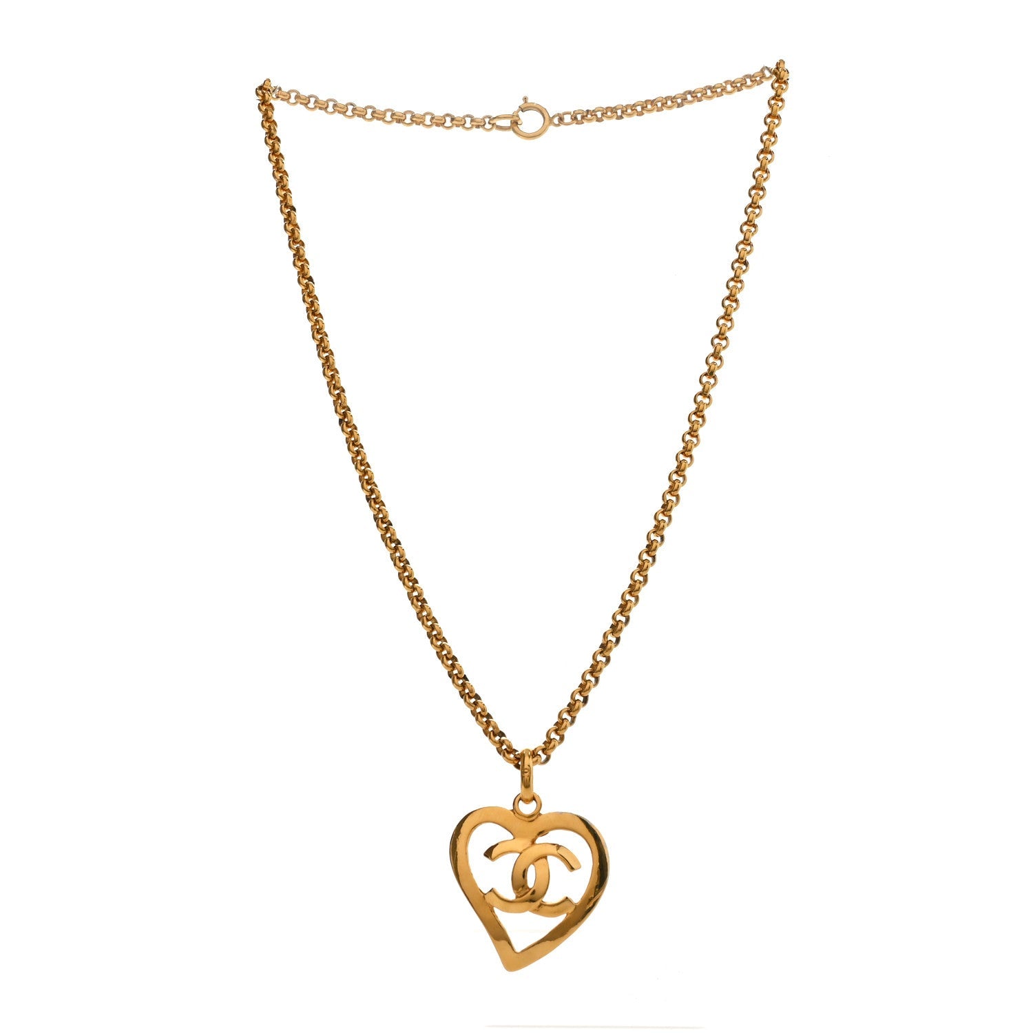 Chanel CC Heart Chain Pendant Necklace Gold