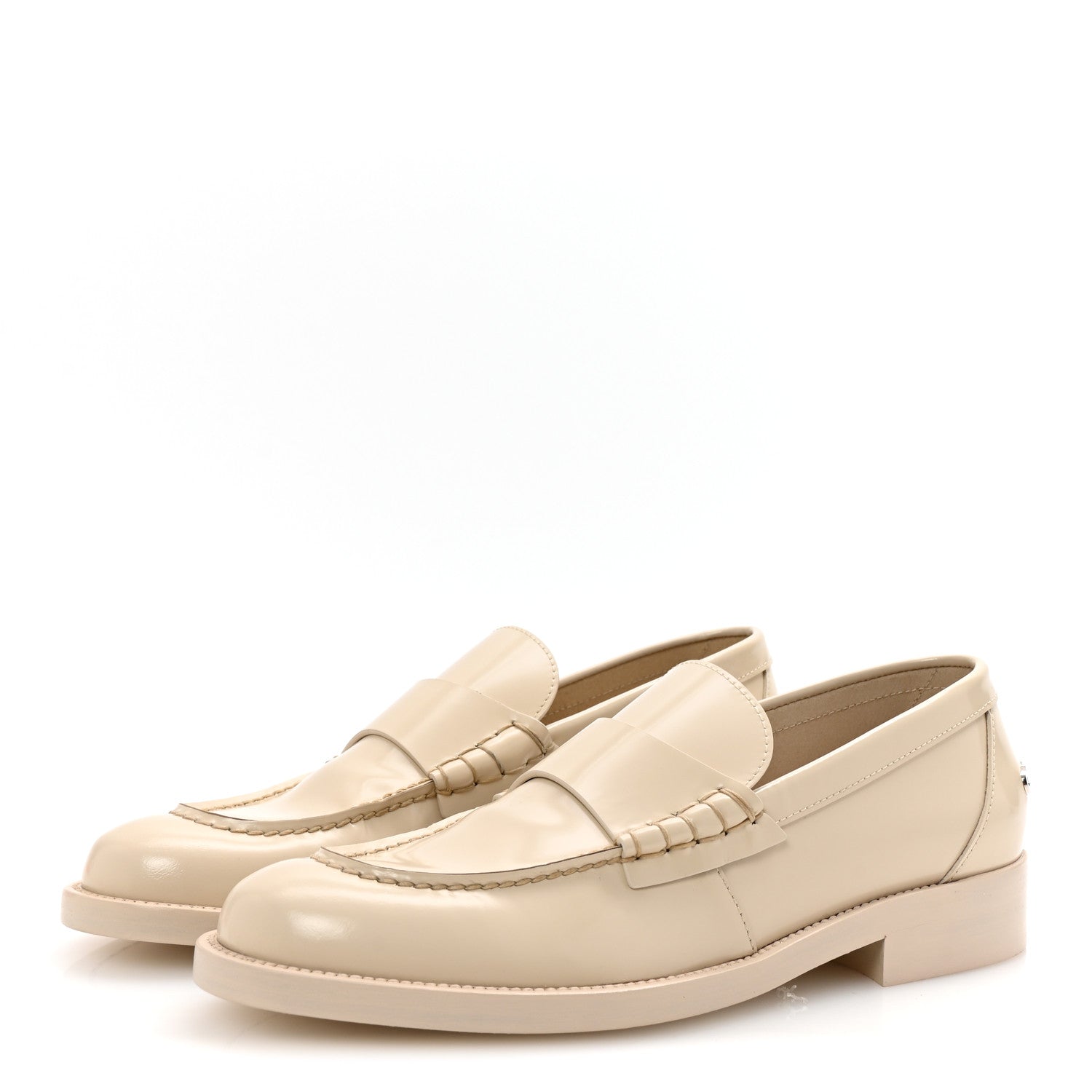 Chanel Shiny Calfskin Logo Loafers 38.5 Light Beige