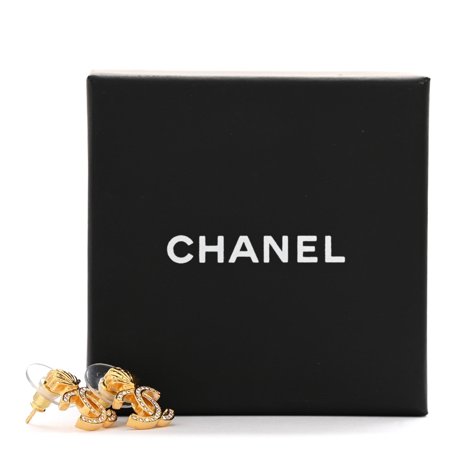 Chanel Crystal CC Shell Earrings Gold