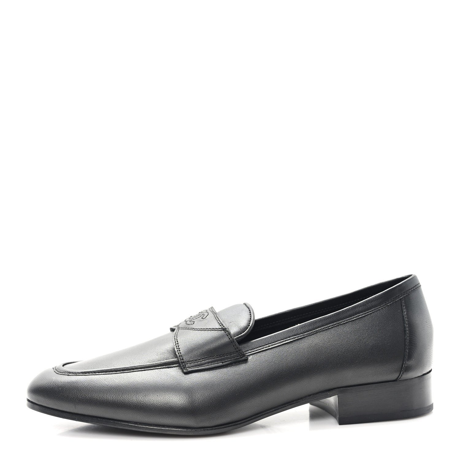 Chanel Lambskin Mens Stitched CC Loafers 42 Black