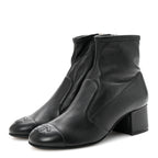 Chanel Stretch Lambskin Cap Toe CC Short Boots 35 Black