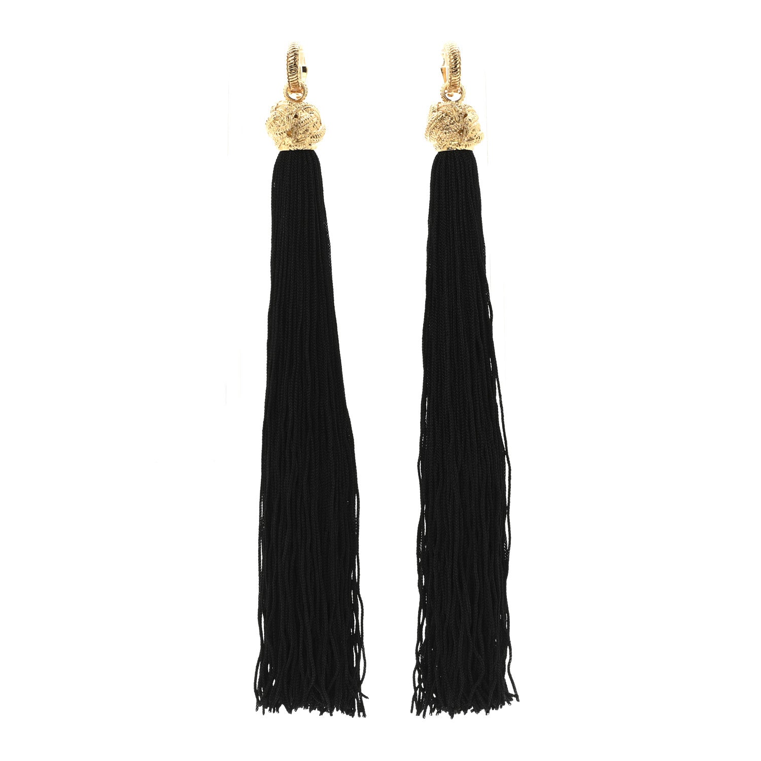 Saint Laurent Metal Knot Tassel Clip On Earrings Gold Black