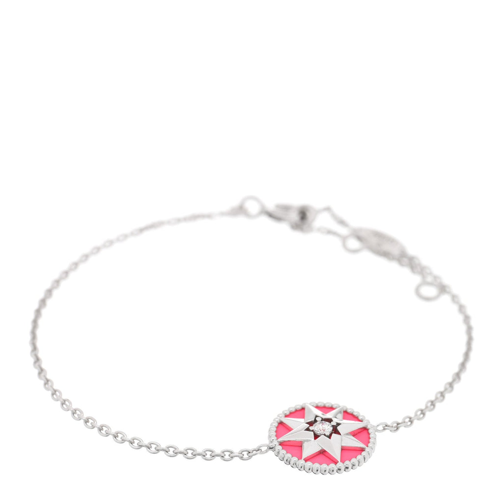 Christian Dior 18K White Gold Diamond Enamel Rose Des Vents Bracelet Pink