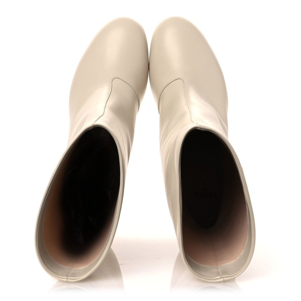 Fendi Vitello Karligraphy Logo FF Ankle Boots 35 White