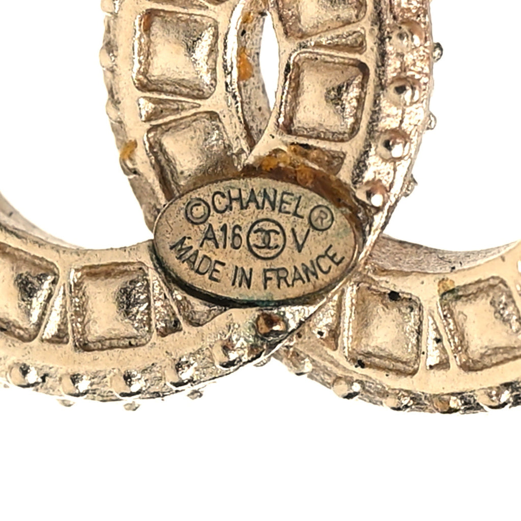 Chanel Crystal CC Earrings Light Gold