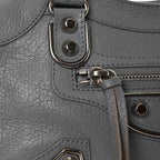 Balenciaga Chevre Silver Metallic Edge Hardware Mini City Bleu Acier
