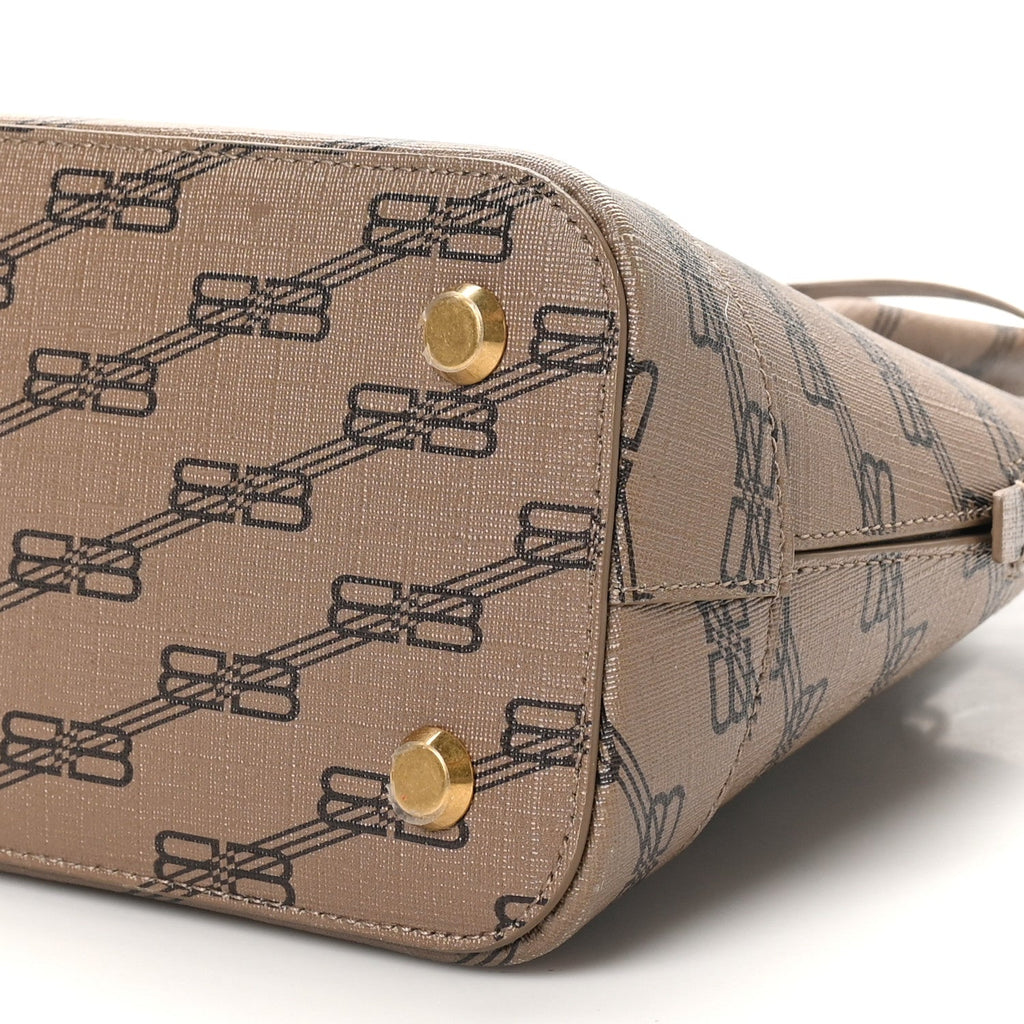 Balenciaga Coated Canvas BB Monogram S Ville Top Handle Bag Beige Brown