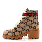 Gucci Covered Wool Big GG Monogram Womens Lace Up Combat Ankle Boots 39 Beige Ebony Cocoa