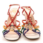 Gucci Calfskin Crystal GG Isa Ankle Strap Mid Heel Sandals 37 Multicolor
