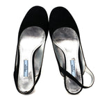 Prada Suede Crystal Block Heel Slingback Pump 37 Black